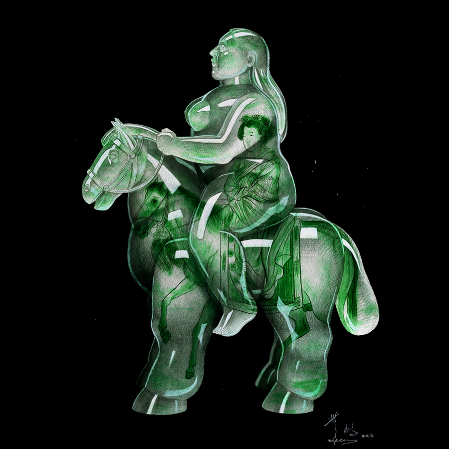 波特罗的马－西岳降灵图 纸面水彩丙烯 73×50cm 2014