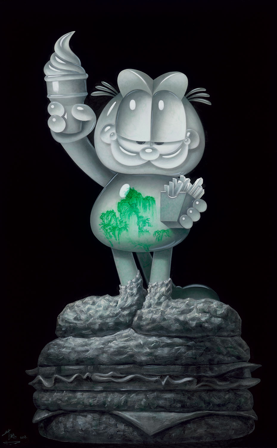 翡翠加菲猫 布面油画 160×100cm 2023
